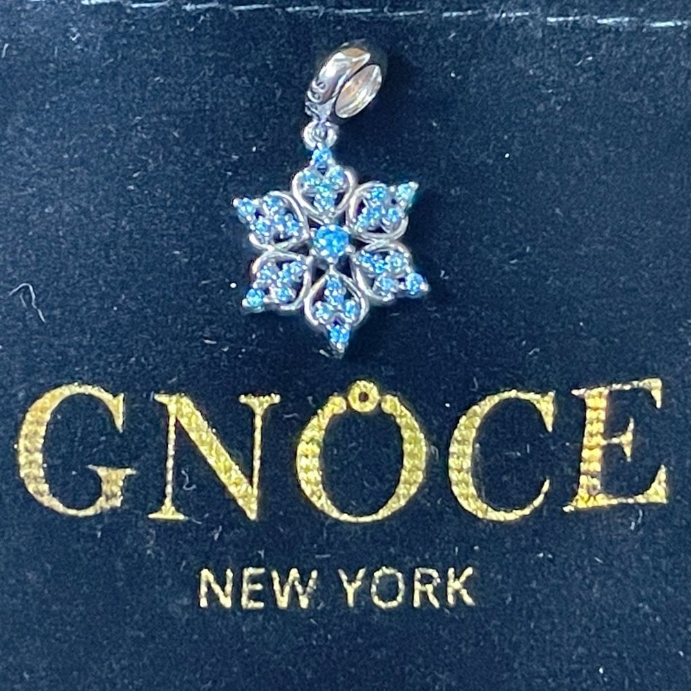 BLUE CRYSTAL SNOWFLAKE STERLING SILVER CHARM FOR SNAKE CHAIN BRACELET NEW